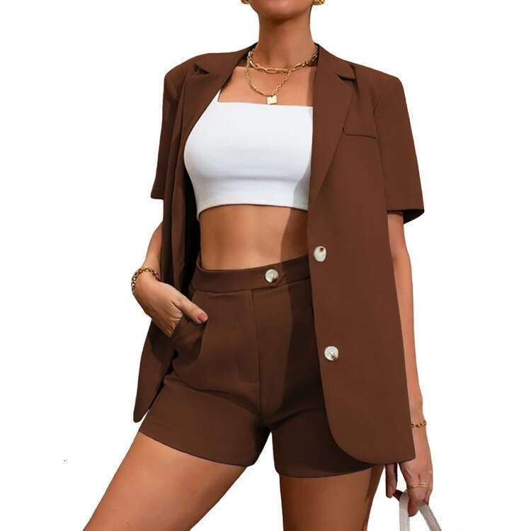 2024 Summer New Fashion Style Solid Color Suit High Waist Shorts Two Piece Set Women's Wear