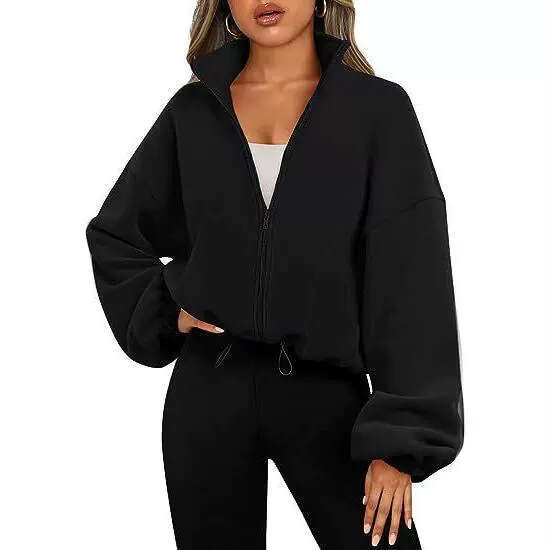 2024 Women's fleece sports with standing collar and plush zipper jacket