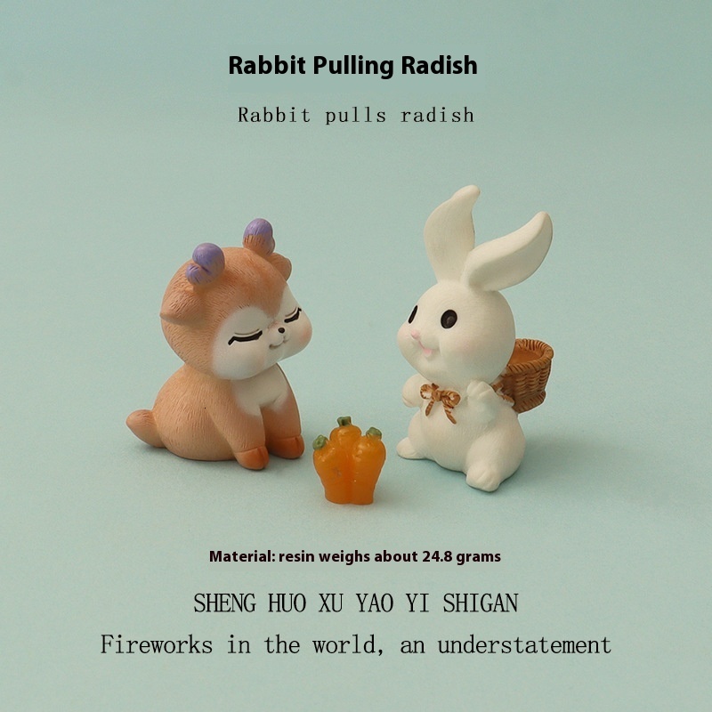 Cartoon Creative Deer Cute Rabbit Back Carrot Micro Landscape Creation Home Decoration Desktop Small Ornament OB11