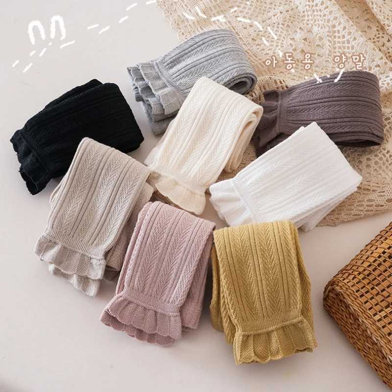 Spring Autumn Baby Girls Stretch Tight Leggings Cotton Solid Ruffle Ribbed Toddler Kid Pants for 1-8years Y240906