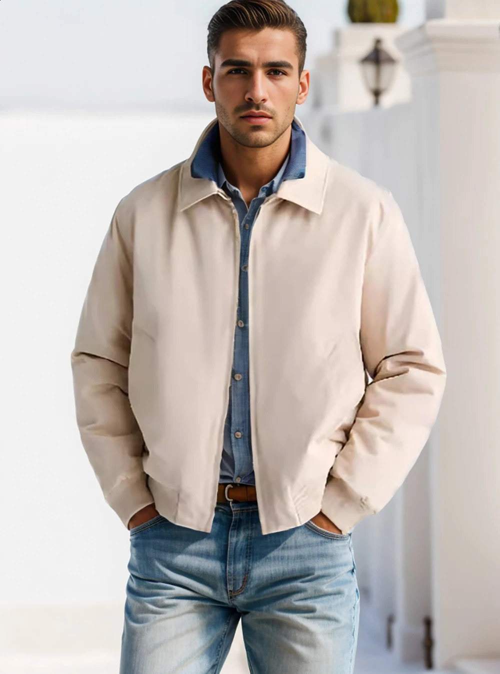 selling mens fashion casual jacket simple spring and autumn zipper lapel top 240906