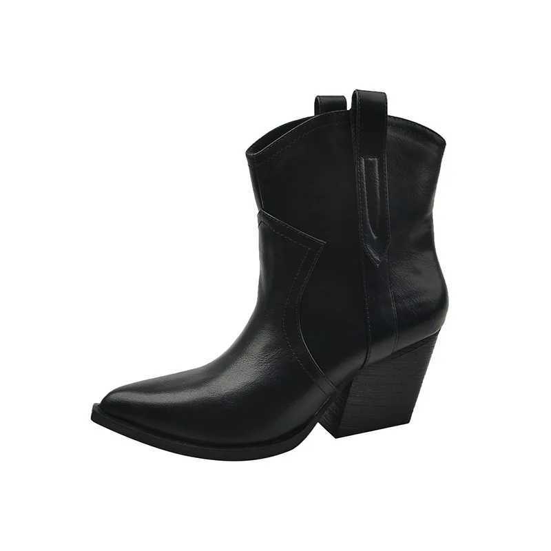 Autumn and Winter Casual Western Cowboy Ankle Boots Fashion Womens Clothing Platform Corner Toe Designer Shoes Slip on High Heels CL240906