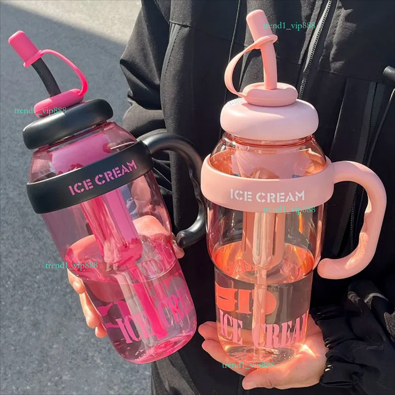 Fashion High Beauty Girl Big cup Ton Bucket Milk Tea cup with handle Cute Straw cups Large Capacity Plastic Water Bottle cups with lid and straw 773