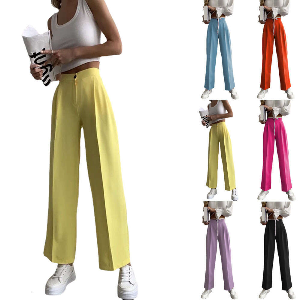 2024 Summer Women's New Solid Color Suit Elastic Waist Casual Pants