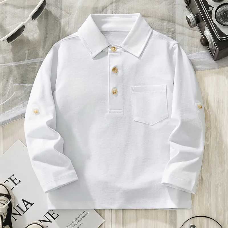Autumn 2pcs Boy White And Black Cotton Long Sleeve Polo Shirt Kids Party Banquet Celebration Holiday School Casual Pocket Top Y240906