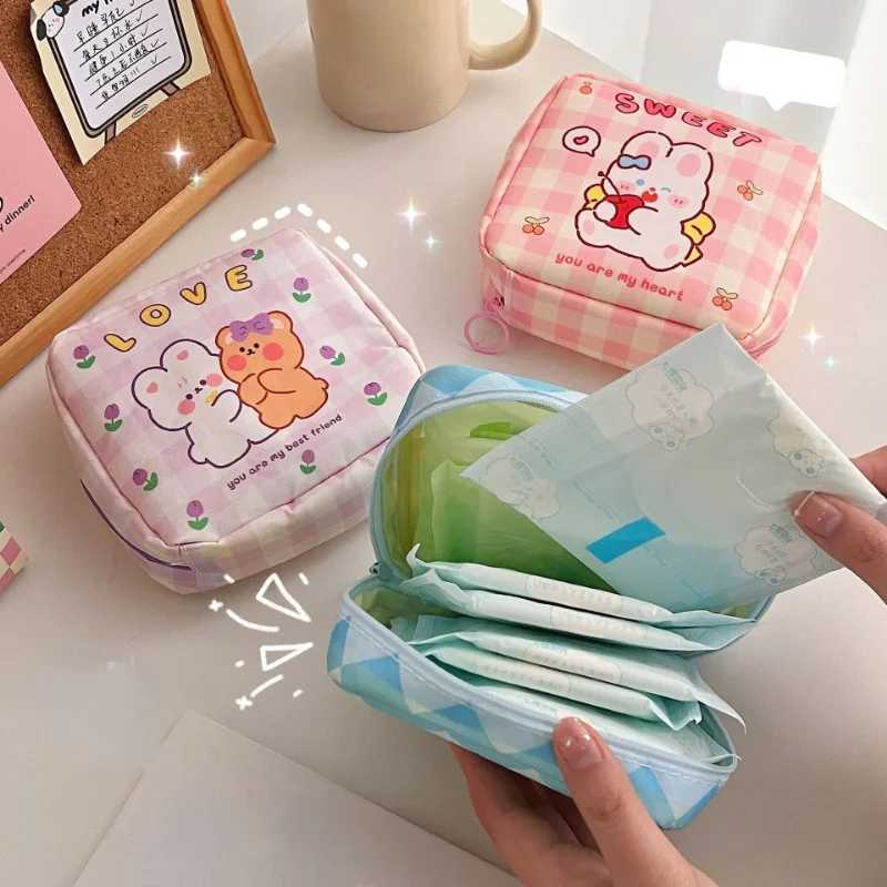 Ins Cute Cartoon Makeup Bag Lipstick Makeup Organizer Box Mini Hygiene Napkins Travel Earphones Coin Storage Bag W240905