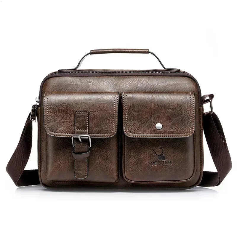 TopFight Mens Messenger Bag PU Leather Business Single Shoulder Portable briefcase Youth Fashion Leisure 240906