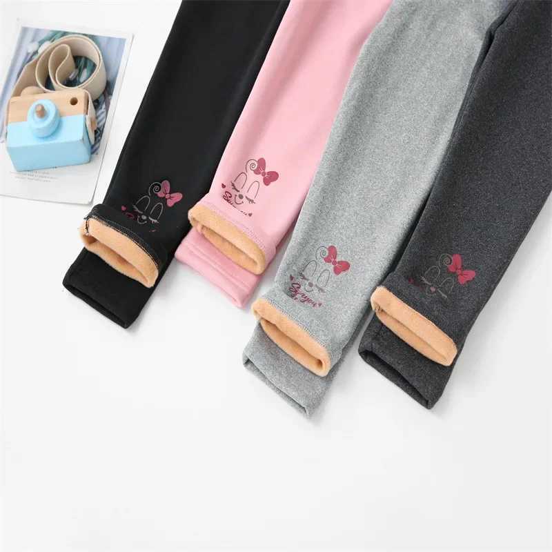 Autumn and Winter Toddler Girls Plush Leggings Winter Children Cartoon Jacket Thermal Pants Girls Elastic Jumpsuit Y240906