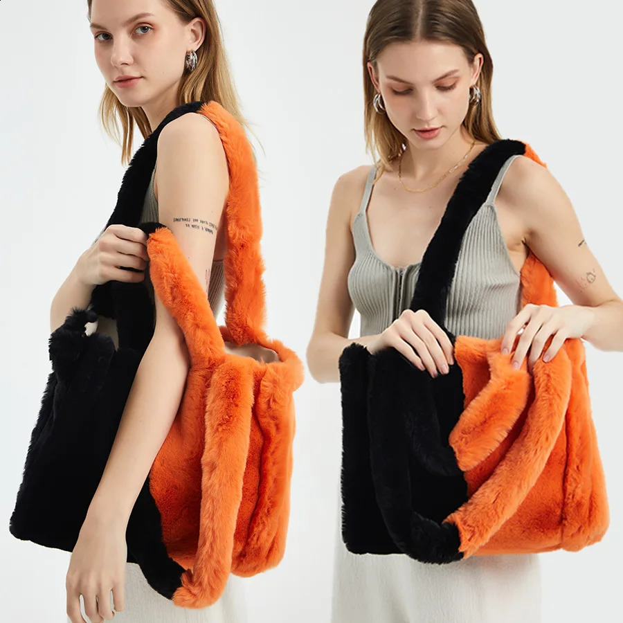 y plush handbag womens patch work winter faux fur shoulder bag fashionable shopping student backpack 240906