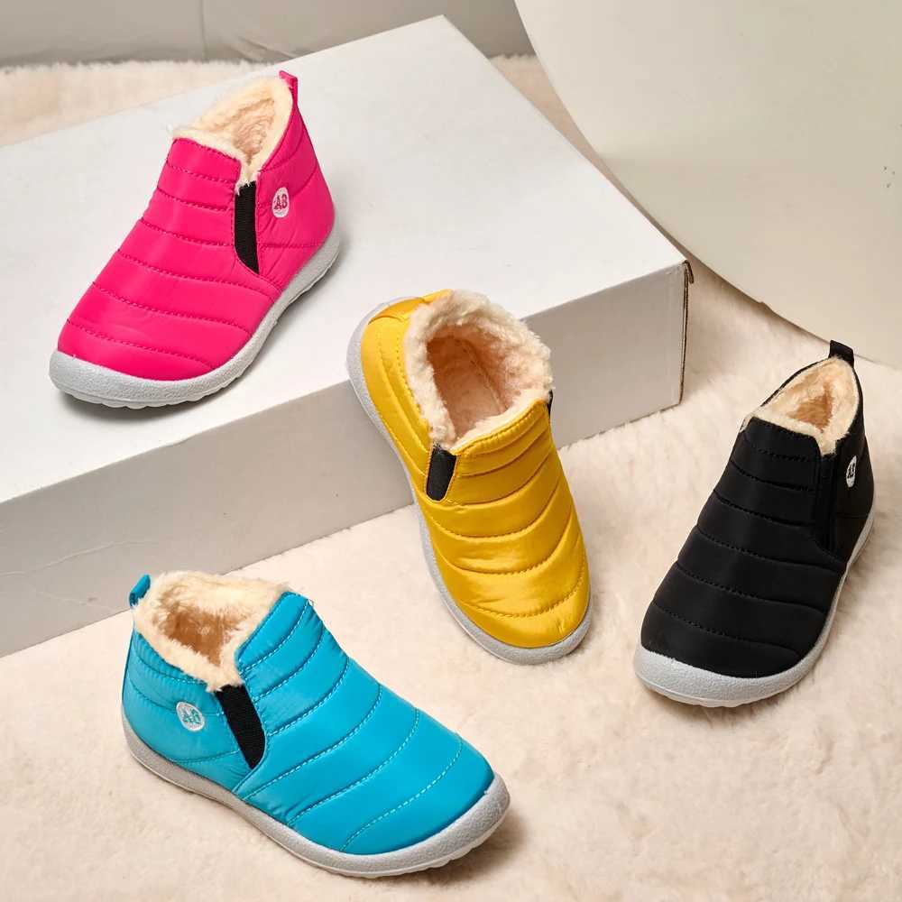 Childrens Snow Boots Waterproof Winter Children Sneakers Sntislip Ankel Boots Casual Warm Fur Children Shoes Slip On Shoes M240906