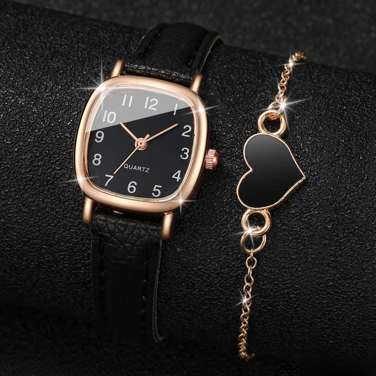 4-piece/set retro high-end square womens watch fashion digital dial student edition watch W240902