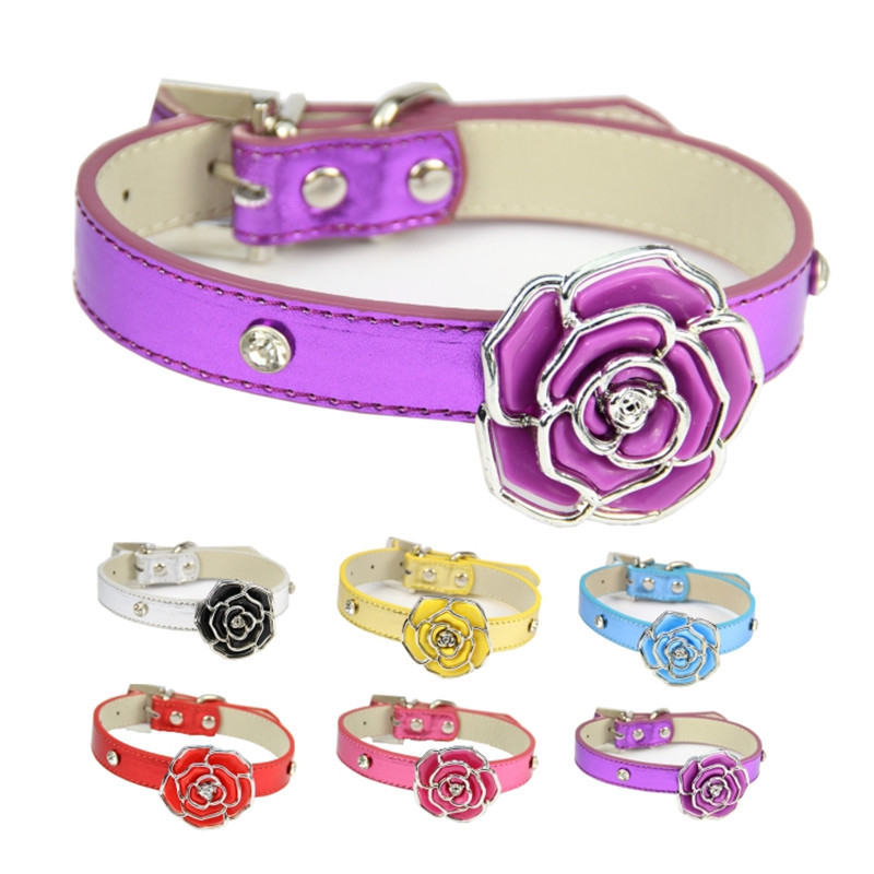 Cat collar and dog collar Rhine stone rose shaped elegant and fashionable suitable for small and medium-sized cats and dogs to wear pet collars
