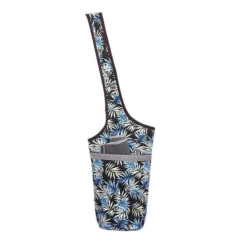 Single shoulder yoga mat bag womens canvas large-sized handbag sling carrier fitness bag waist flower ethnic style storage fitness bag W240906
