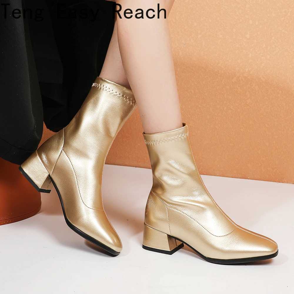 2024 Womens Autumn New Black and White Ankle Boots Fashion Square Toe Ankle Boots Comfortable Low Boots Womens Shoes Beige 43 CL240906