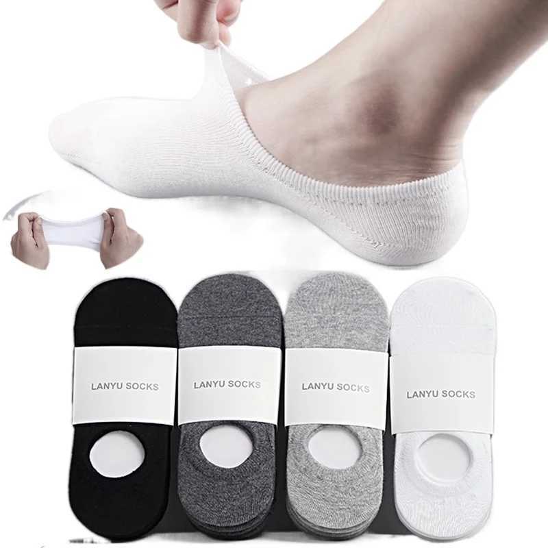 5Pair / Lot Fashion Happy Men Boat Socks Summer Autumn Non-slip Silicone Invisible Cotton Socks Male Ankle Sock Slippers Meia Y240906