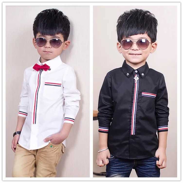 New Autumn And Winter Childrens Shirts White British Shirt Boy Long-sleeved Clothes Big Kids Cotton Student Shirt Y240906