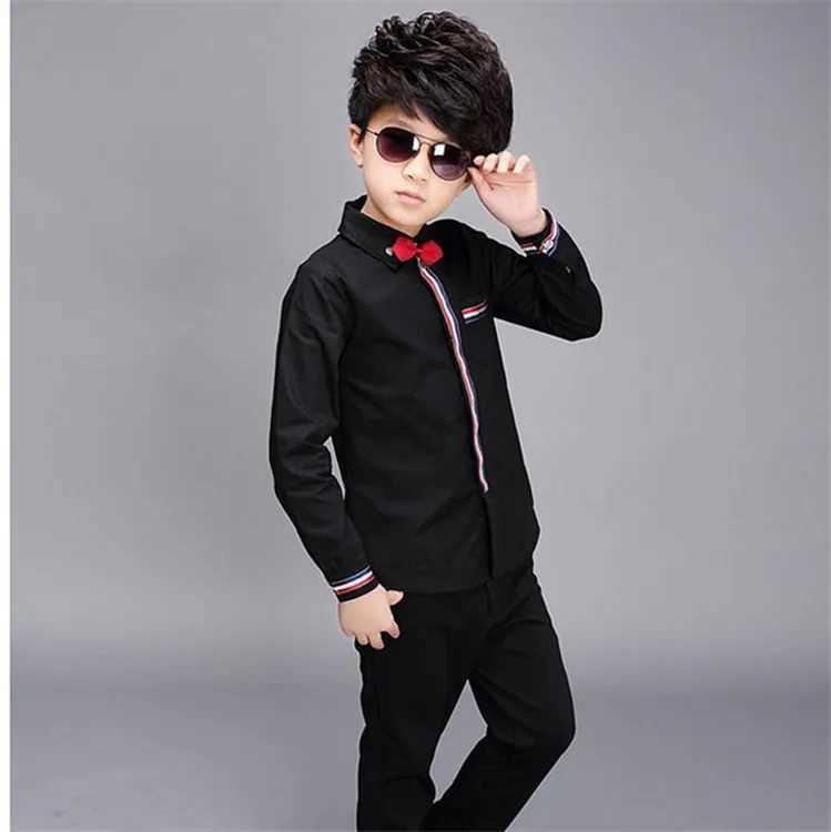 New Autumn And Winter Childrens Shirts White British Shirt Boy Long-sleeved Clothes Big Kids Cotton Student Shirt Y240906