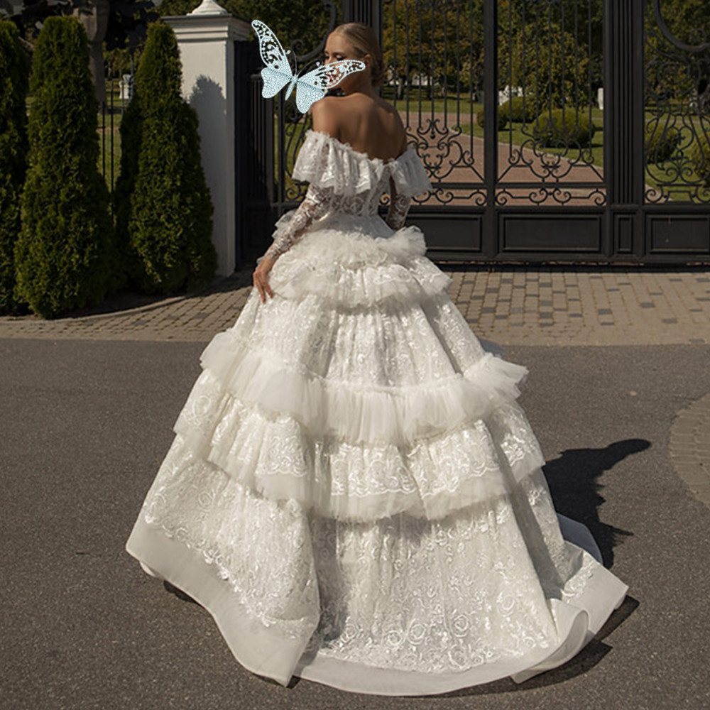 Classy Plus Size Beaded Wedding Dresses Square Neck Bridal Gowns Lace Long Sleeves A Line Sweep Train Satin Vestido De Novia 10
