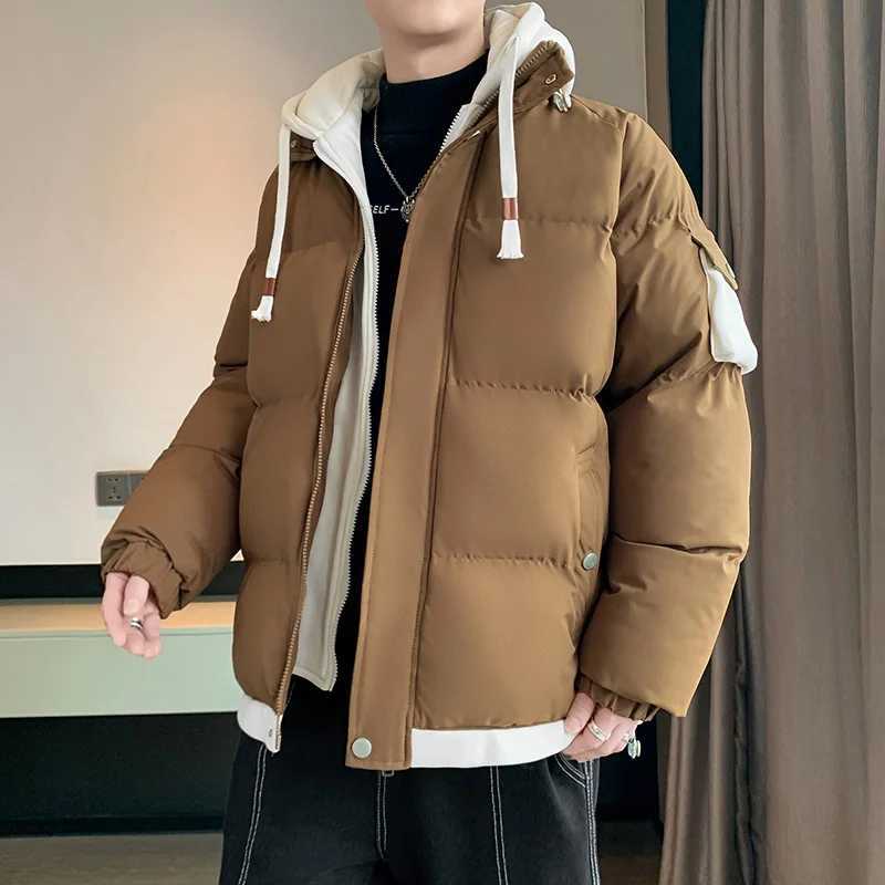 Casual 2024 Autumn Winter Mens Warm Cotton-Padded Jackets Outwear Hooded Down Coats Windproof Thicken Parkas Solid Top Clothing M240906