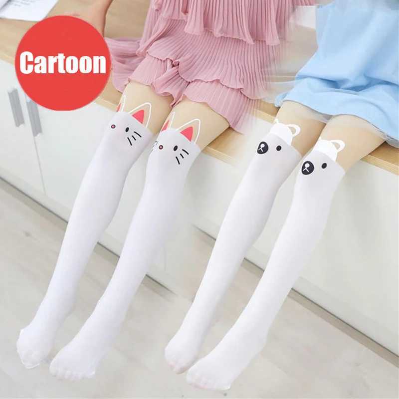 Spring autumn warm children Baby Kids tights printing Cartoon Animal Bear pantyhose cat kawaii Knee tattoo Student girl stocking Y240906