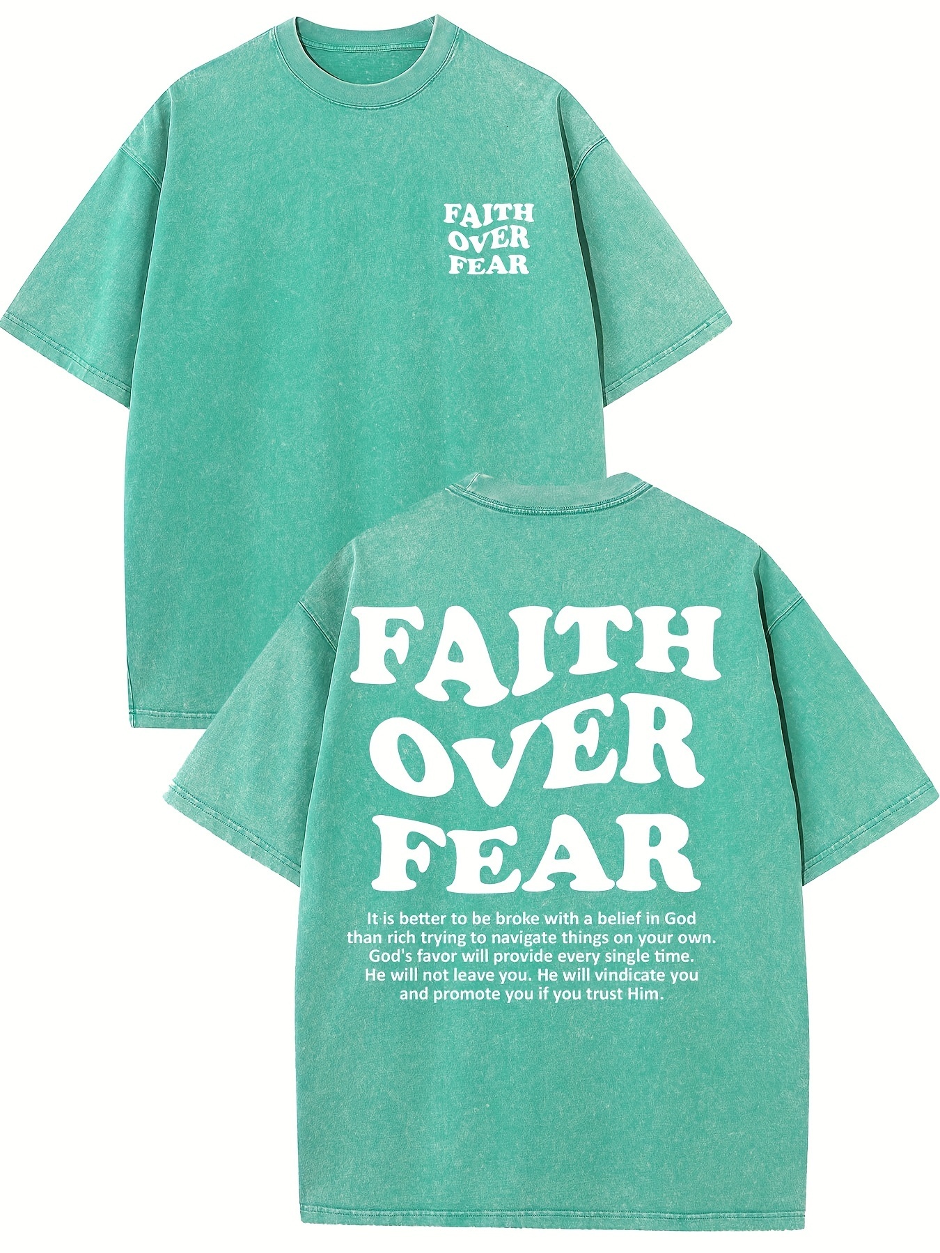 Faith Over Fear Casual T-shirt Vintage Washed Street Monogrammed Cotton T-shirt Mens T-shirt Made Of Old Dark Wind Streetwear Drop-shoulder Sleeve Rou