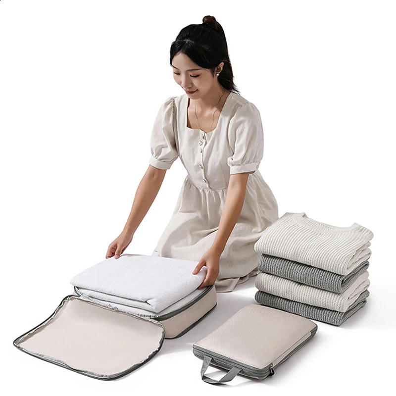 3pieceset travel bag compressible packaging cubic waterproof storage outdoor foldable luggage organizer with handbag 240906