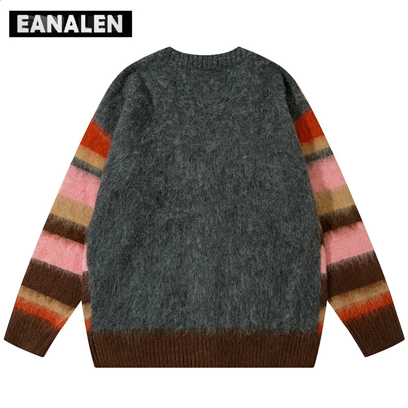 Harajuku Vintage Striped Cardigan Womens Winter Oversized Knitted Button Cardigan Jacket Jumper Casual Grandpa Ugly Sweater men 240906