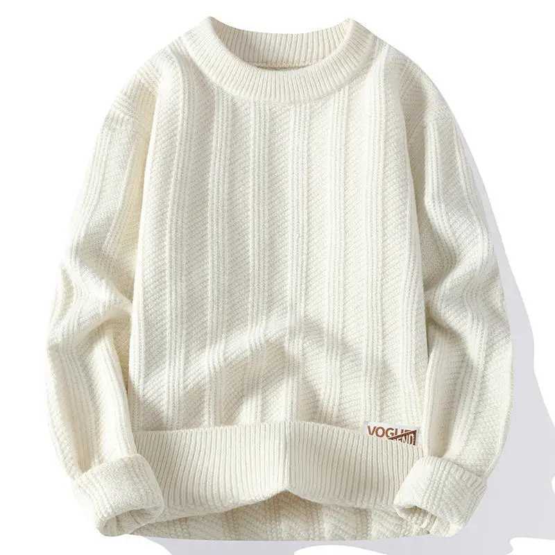 Fine Mens Fashion Autumn Winter British Style Slim Trend Stripes with Solid Color Crew Neck Pullover Sweater Casual Knitwear Y240906