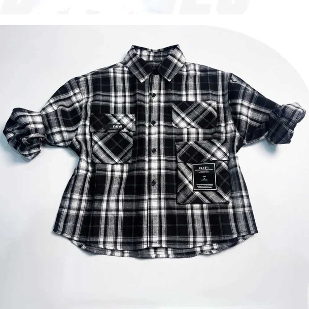 Boys Blouses Teenagers Outerwear Grid Printed Shirts 2024 Spring Autumn Kids Fashion Jacket 4 To 10Yrs Childrens Clothing Y240906