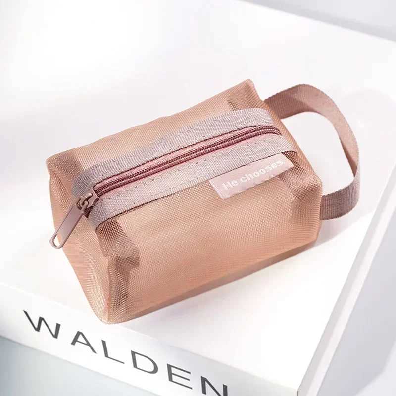 Mini transparent nylon mesh cosmetic bag cute womens small lipstick cosmetic bag data cable key headset manager box W240905