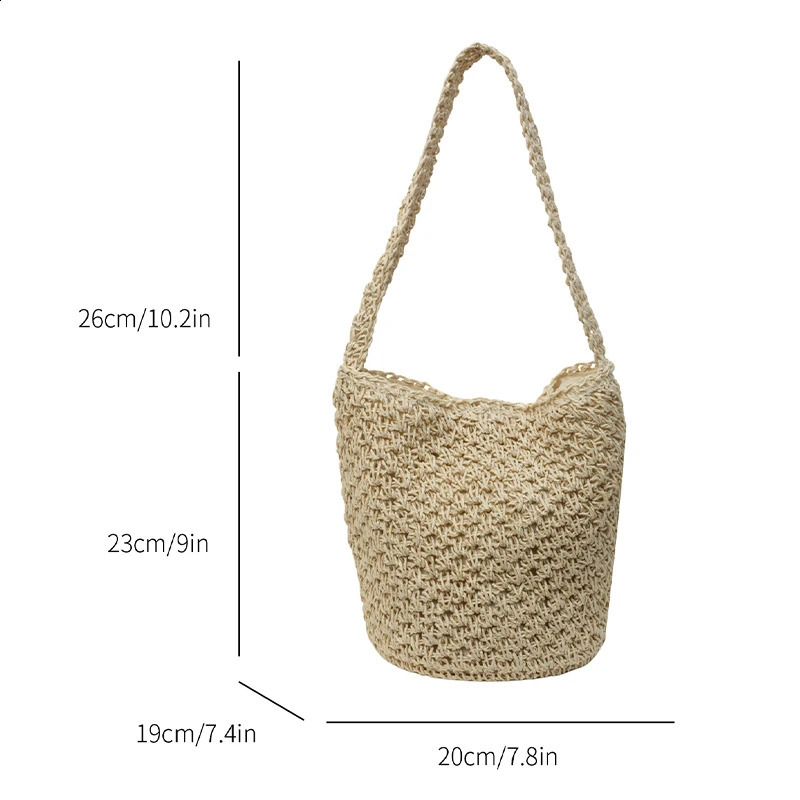 Korean Handmade Woven Bag Large Capacity Grass One Shoulder Handheld Womens Bucket Beach 240906
