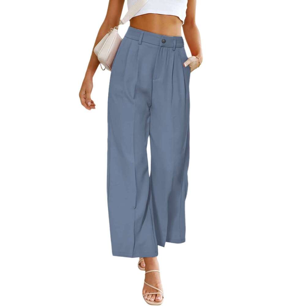 2024 Spring/Summer New Women's Casual Wide Leg Formal High Waist Button Long Pants with Pockets