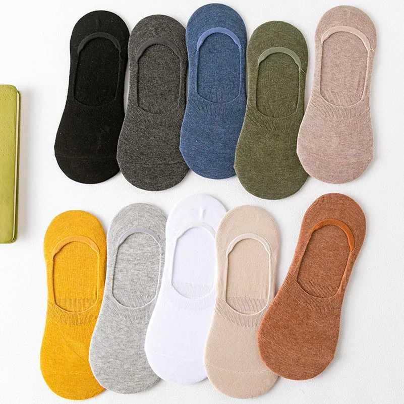 5 pairs of large-sized 45.46 non display mens socks high-quality silicone anti slip boat socks mens low cut invisible mens plus size socks slider W240