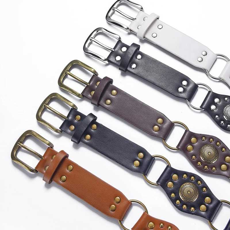 Gothic retro womens belt personalized trend Pu leather splicing girl fashion casual fully matched dress buckle belt W240905