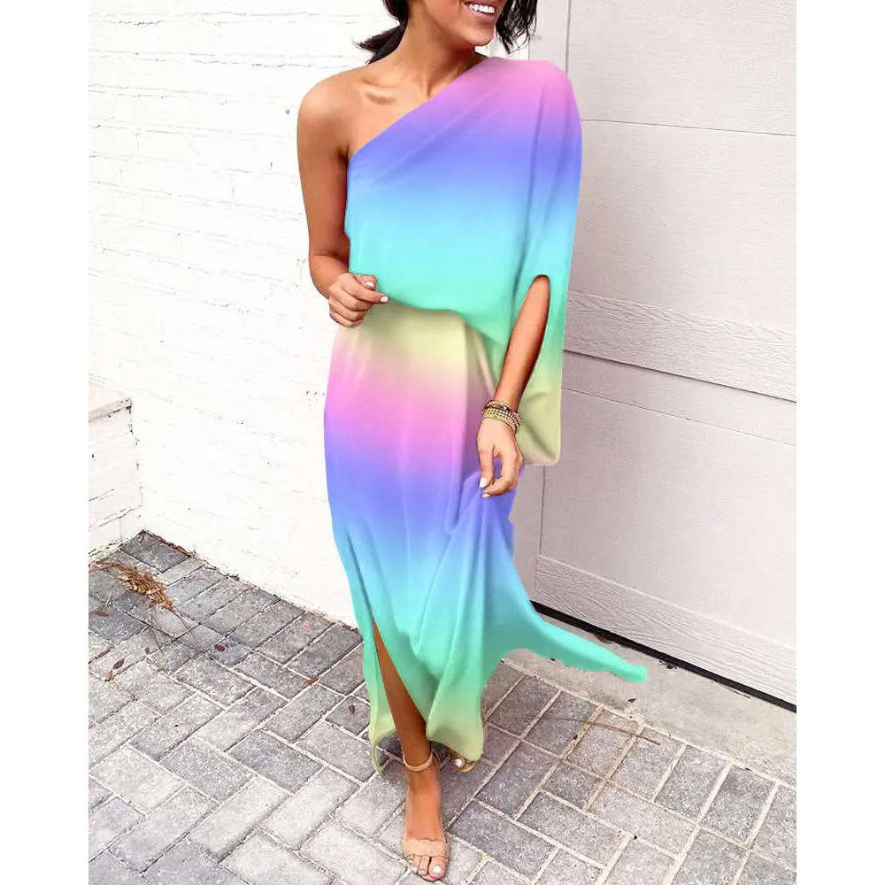 2023 Summer Sexy Oblique Shoulder Single Sleeve Dress for Women