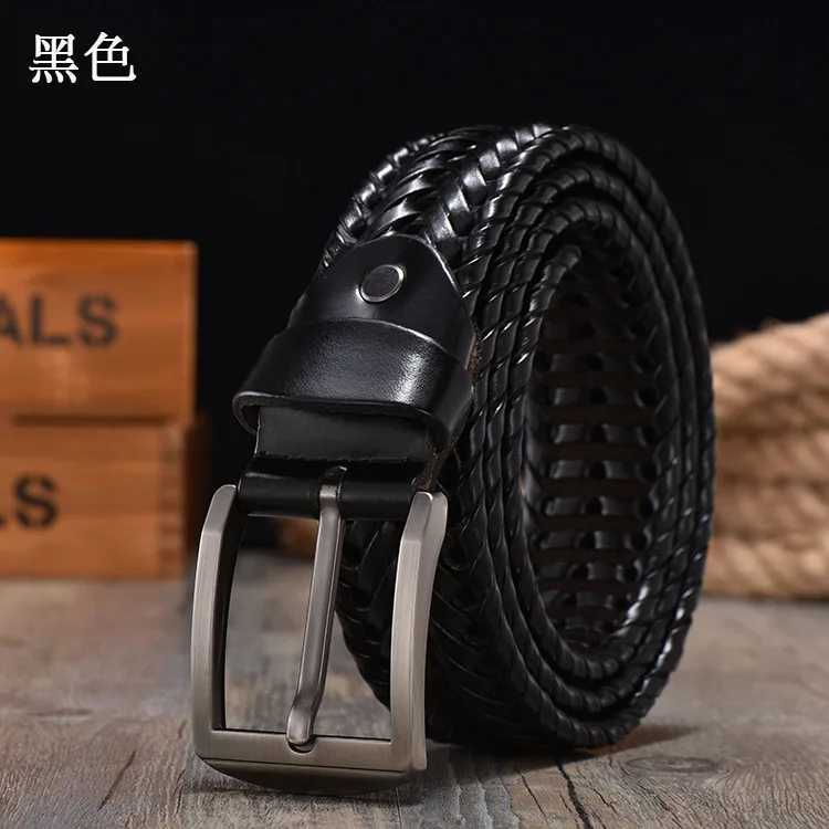 Newly woven mens woven belt luxury leather cow belt hand woven design mens jeans womens belt W240905