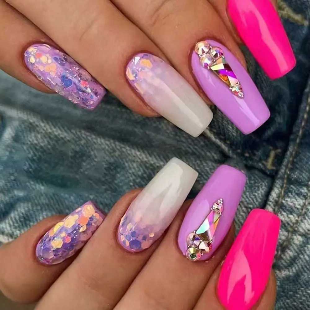 Long ballet dancer fake nails purple butterfly nails pointed fake nails womens fashion French detachable full cover pressed nails W240905