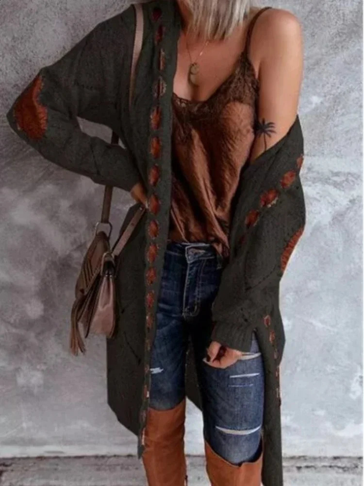 Retro Womens Super Large Cap Long Open Knitted Sweater Crossover Plain Casual Brown Coat Sleeveless Jacket 240905