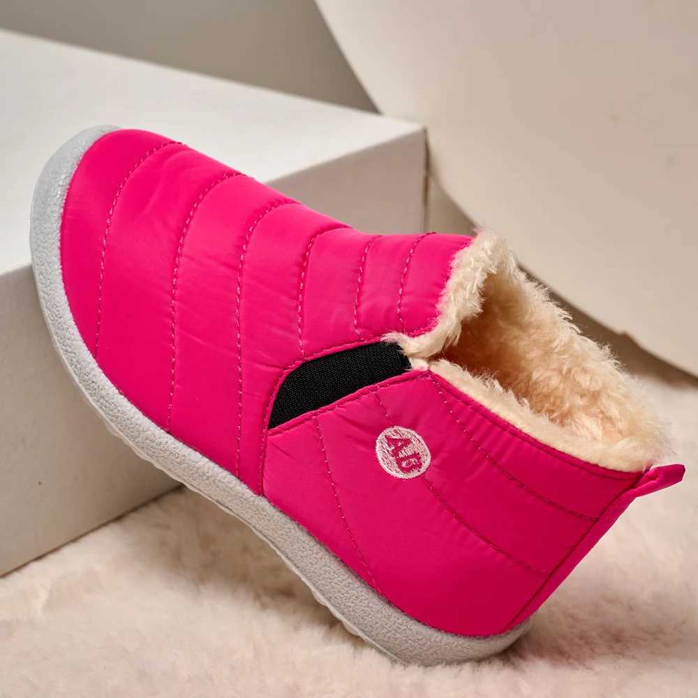 Childrens Snow Boots Waterproof Winter Children Sneakers Sntislip Ankel Boots Casual Warm Fur Children Shoes Slip On Shoes M240906