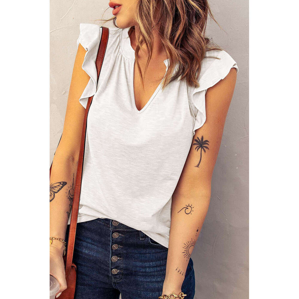 Women's Spring/Summer Fashion Inner Style New Product V-neck Short Sleeve Loose Pullover Top T-shirt