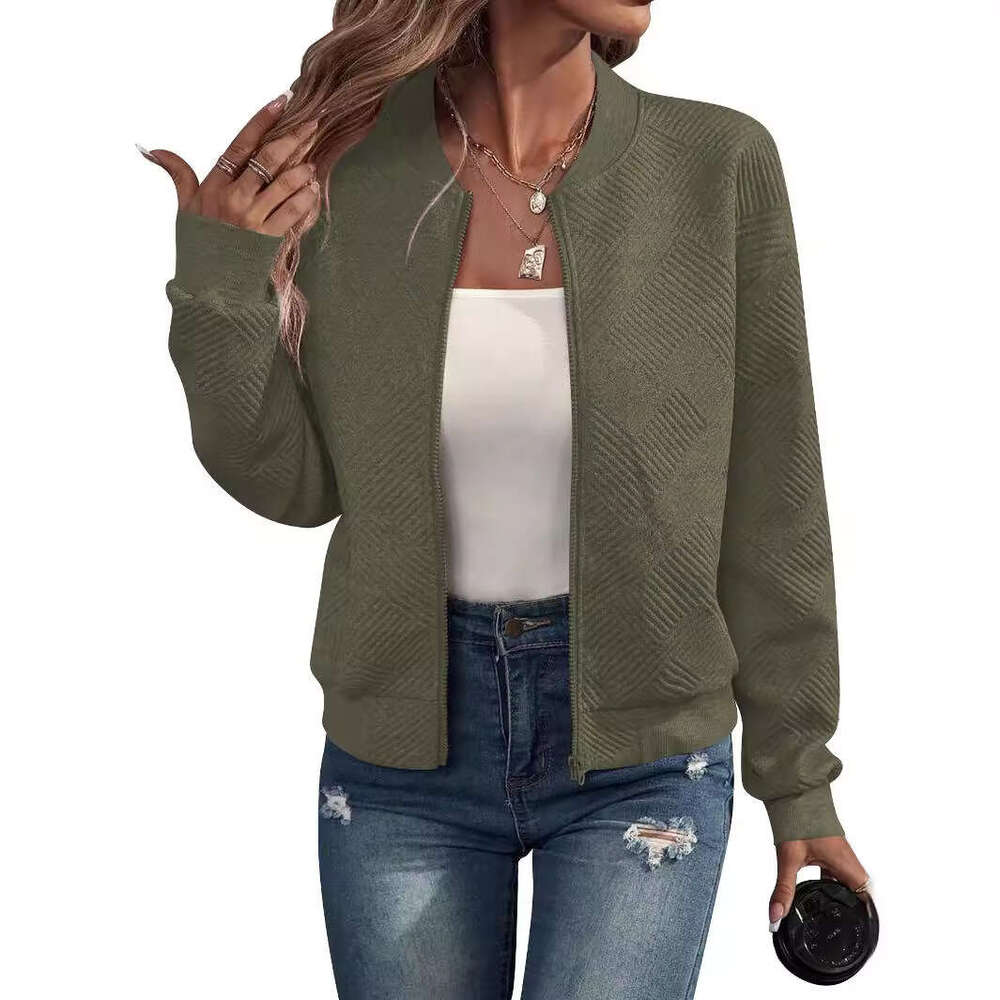 2024 Autumn/Winter New Solid Color Zipper Jacket, Baseball Collar, Casual Jacket for Women