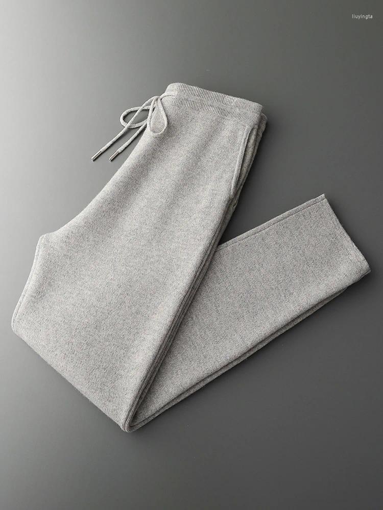 Men's Pants 2024 Cashmere Autumn Winter Pencil Merino Wool Knit Trousers Thick Soft Warm Basic Smart Casual Z260315