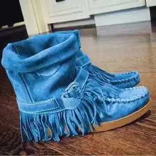 Womens ankle boots womens suede shoes tassel single Bohemian silk womens flat denim shorts CL240906