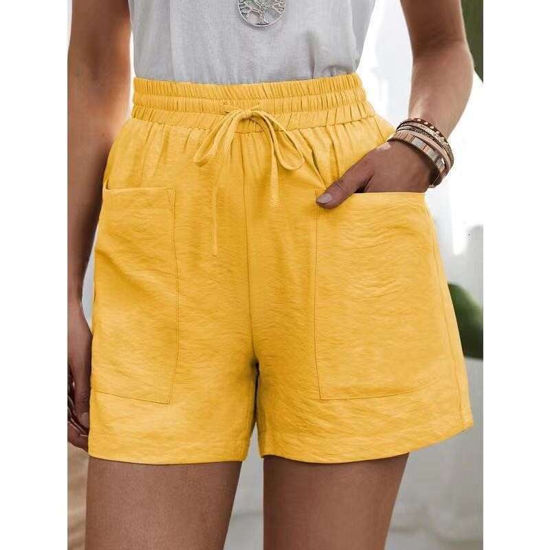 Summer Women's New Loose en Casual Shorts Pocket Solid Large Waist Wide Leg Pants