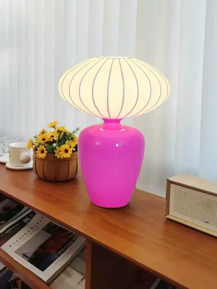 Childrens room floor lamp retro ceramic desk lamp retro silk desk lamp bedroom living room study desk lamp W240816