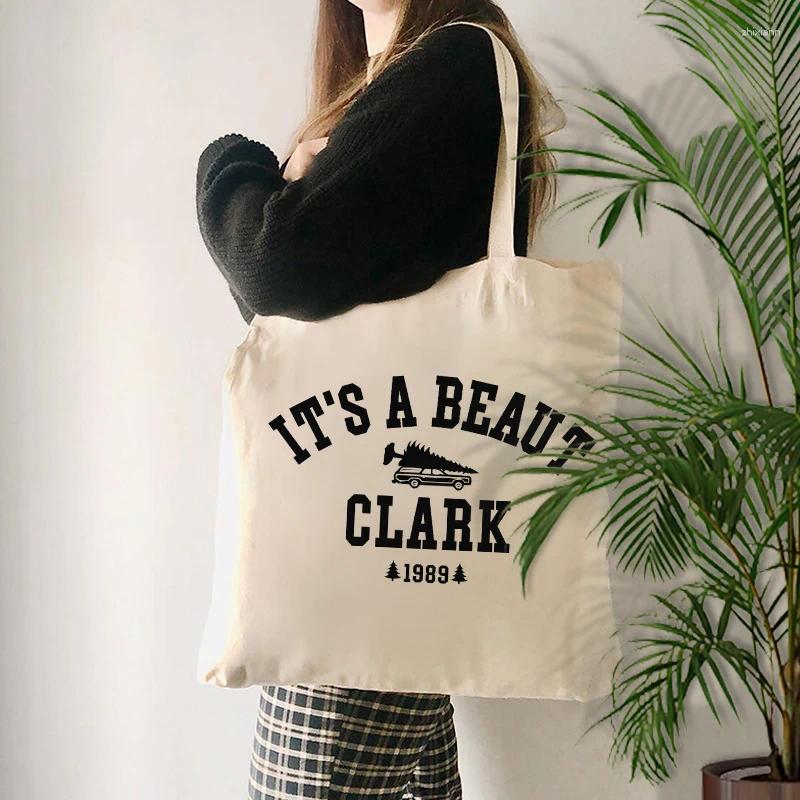 Shopping Bags It's A Beaut Clark Pattern Women Shoulder Bag Christmas For Friends Mother Daughter Canvas Tote Reusable zhanyishengli