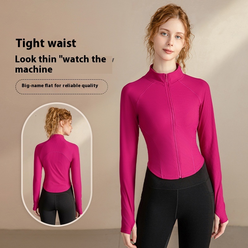Yoga outfit, women's new running exercise training cardigan, fiess suit, slim fit, short cut, stand up collar, long sleeved jacket, top
