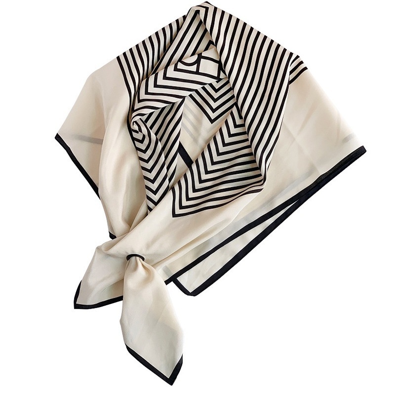Fashionable luxurious 90cm imitation silk Japanese and Korean minimalist striped large square scarf, inset style multifunctional shawl scarf