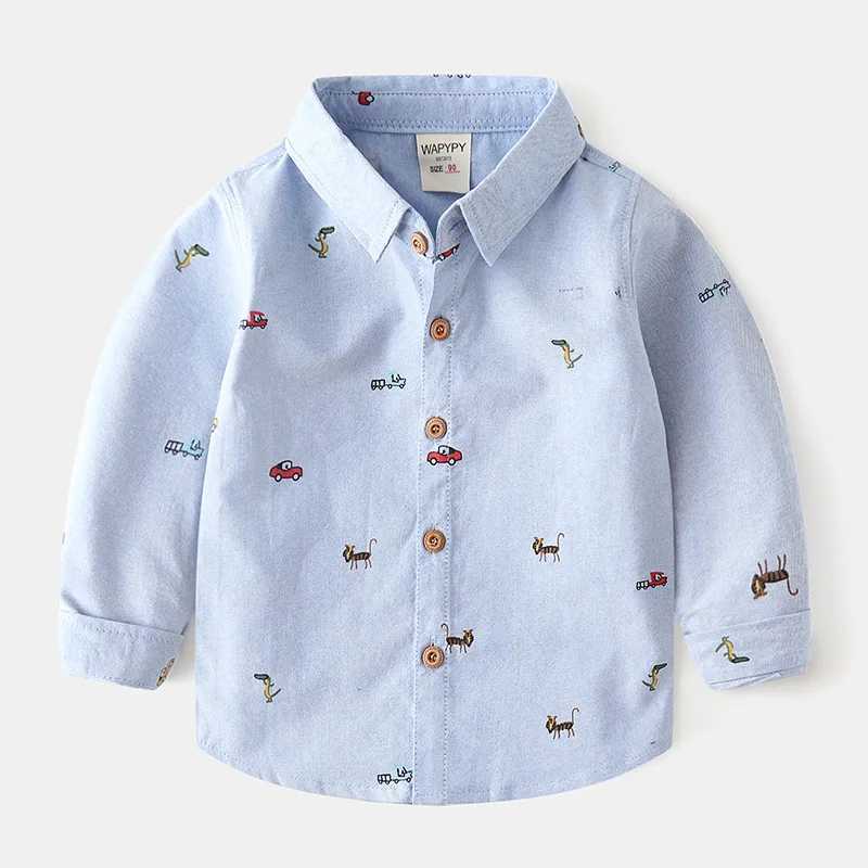 2024 Spring Autumn Boys Long Sleeves Shirt 2-6Years Baby Oxford Spinning Shirt Children Turn-down Collar Full Print Cotton Top Y240906