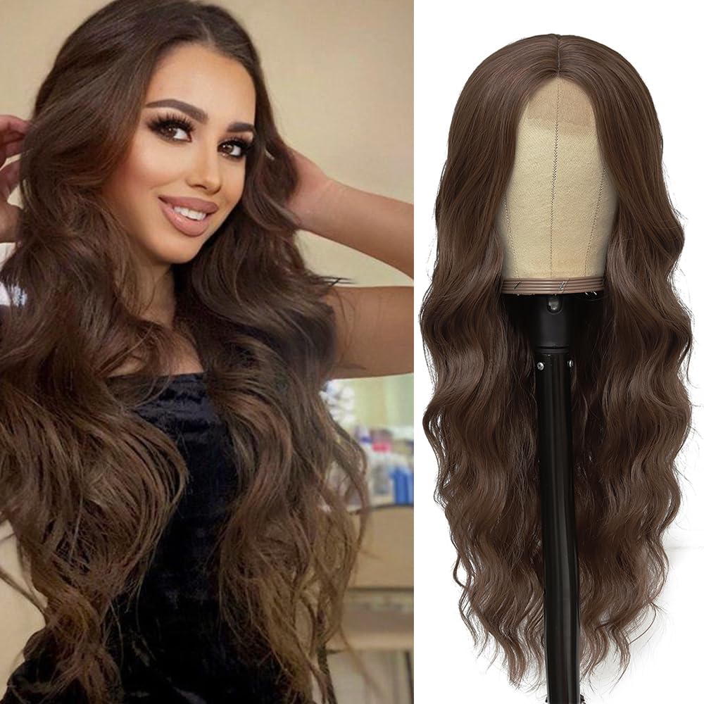 European and American wig female front lace brown long curly hair big wave wig synthetic wig long head cover